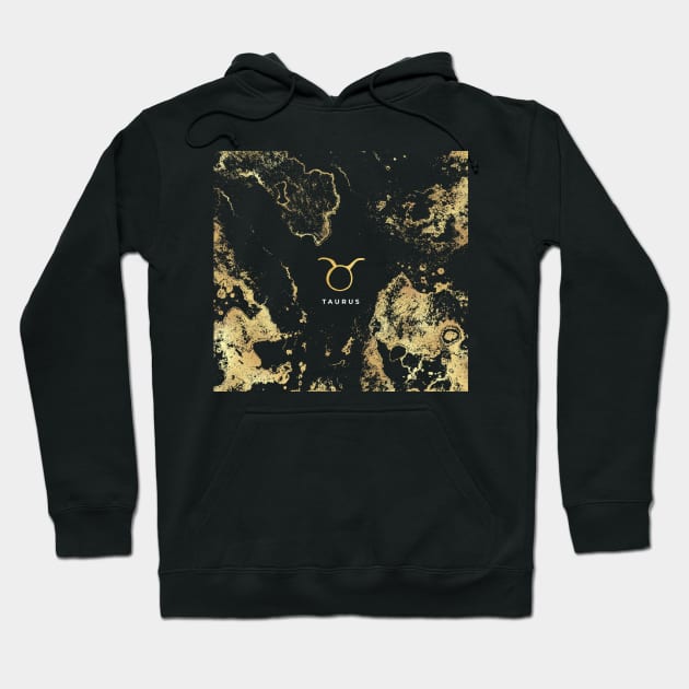 Taurus Symbol on gold and black marble Hoodie by Darkstar Designs